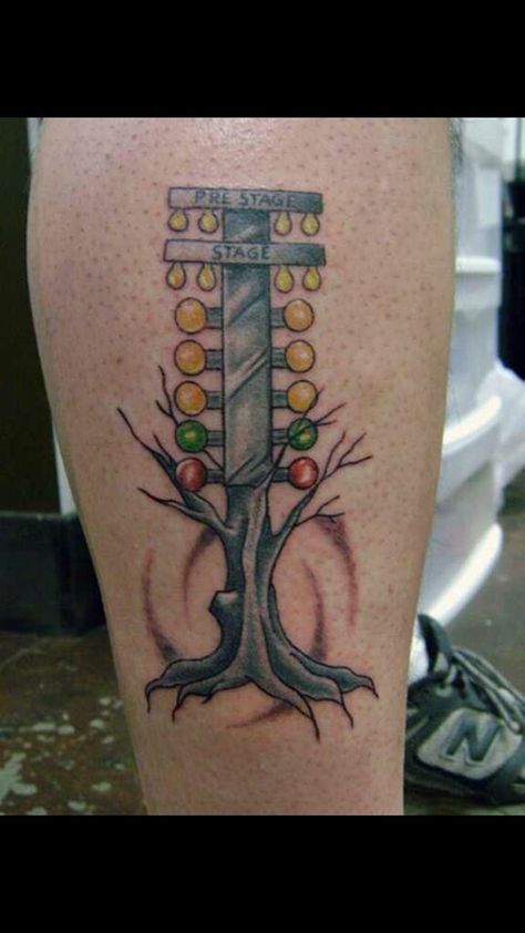 Drag tree Drag Racing Tattoo, Racing Christmas Tree, Christmas Tree Tattoo, Drag Racing Tree, Chevy Tattoo, Tree Tattoo Ideas, Race Shirts, Engine Tattoo