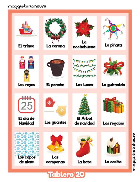 ARCHIVO EN PDF LOTERIA-NAVIDEA-MH DESCARGA LA LOTERIA EN PDF LOTERIA-NAVIDEÑA-40 CARTONES + TARJETAS Holiday Bingo, Spanish Holidays, Spanish Lessons For Kids, Loteria Cards, Fun Christmas Party Games, December Holidays, Easy Christmas Decorations, Spanish Vocabulary, Christmas Feeling