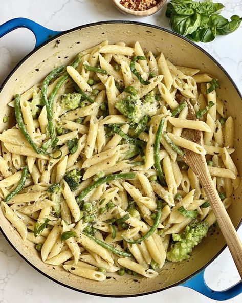 One-Pot Penne with Creamy Basil-Garlic Sauce Recipe | Kitchn Pasta Entrees, Food Entrees, Easy Casseroles, Comfort Meals, Garlic Sauce Recipe, Pasta Rice, Chicken Entrees, Pan Dinners, Pan Meals