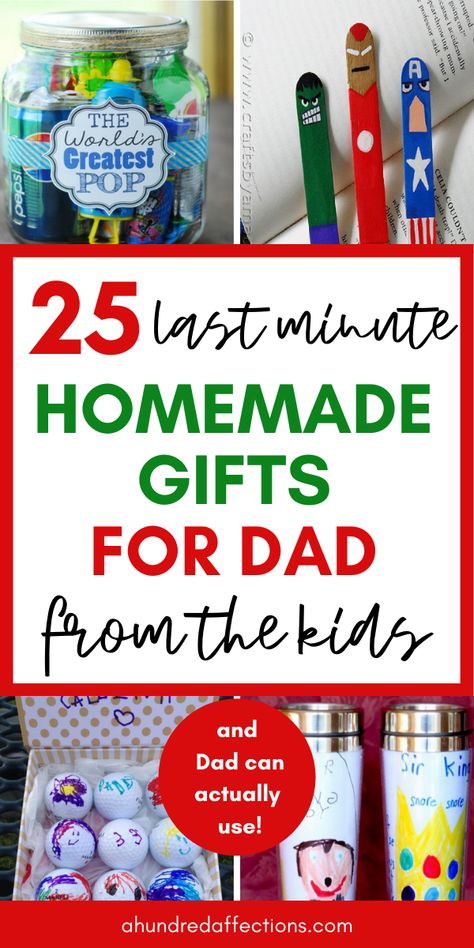 Are you needing a last-minute gift for dad from the kids? Here are 25 to choose from that are easy, quick, and DIY! AND, they are gifts Dad can actually USE! Click here to get started! #homemadegifts #giftsfordad #lastminutegifts #diy #fromkids #homemade Christmas Dad Gifts Diy, Homemade Valentines Day Gifts For Dad From Kids, Home Made Christmas Gift For Dad, Diy Valentines Gift For Dad, Valentine Daddy Gifts, Things To Make Your Dad For Christmas Diy Gifts, Valentines Gifts For Dad From Toddler, Christmas Craft For Dad From Toddler, Diy Dad Christmas Gifts From Kids