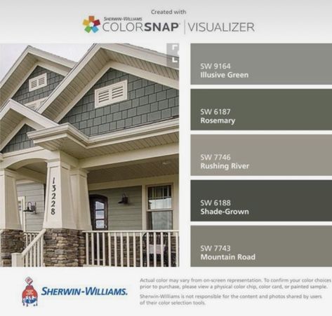 Green Exterior Paints, Green Exterior House Colors, Grey Exterior House Colors, Green House Exterior, Color Visualizer, Gray House Exterior, Mountain Home Exterior, Best Exterior Paint, House Paint Color Combination