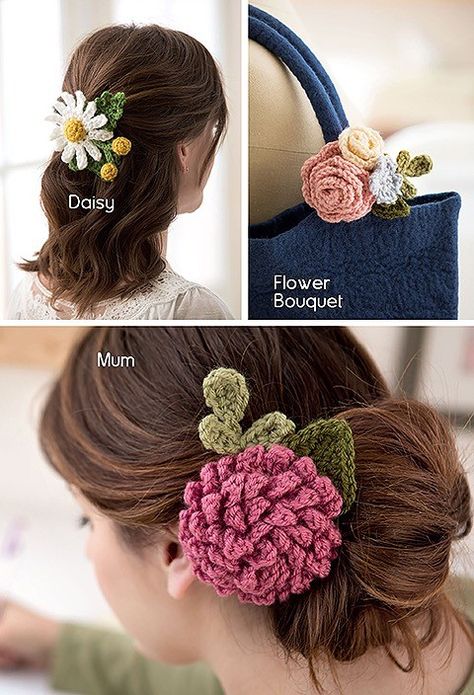 Crochet Hair Clips, Crochet Brooch, Crochet Jewelry Patterns, Crochet Earrings Pattern, Leaf Patterns, Crochet Hair Accessories, Haken Baby, Quick Crochet, Crochet Flower Patterns