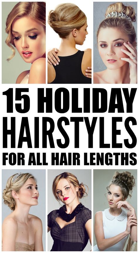 15 holiday hairstyles for all hair lengths Party Hairstyles Medium, Holiday Hairstyles Easy, Medium Length Curls, Holiday Party Hair, Christmas Party Hairstyles, Diy Updo, Braids For Medium Length Hair, Wedding Hairstyles Medium Length, Beach Wave Hair