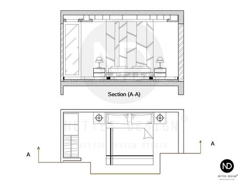 Autocad Section Interior Design, Bedroom Section Drawing Interior Design, Autocad Interior Design, Wall Elevation Design Interiors, Interior Design Bedroom Drawing, Interior Details Drawing, Section Interior Design, Interior Design Section, Living Room Elevation