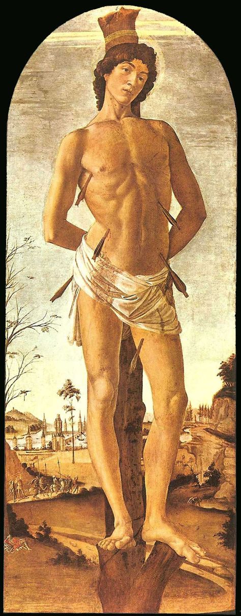 Saint Sebastian by Sandro Botticelli Botticelli Paintings, Hans Holbein, Giorgio Vasari, Berlin Museum, St Sebastian, Sandro Botticelli, Louise Bourgeois, Art Ancien, Italian Painters