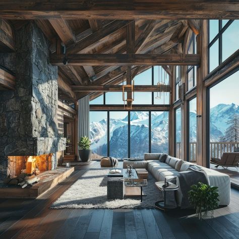 Modern Mountain Interior, Cozy Mountain Home, Mountain Interior Design, Mountain Home Interiors, Mountain Dream Homes, Mountain Interiors, Chalet Interior, Chalet Design, Modern Mountain Home