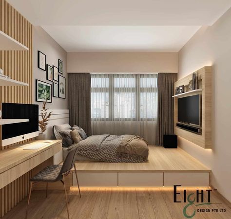 🏠 Top Residential Home Interior Designer in Singapore Singapore Bedroom Ideas, Japanese Style Condo Interior Design, Small Room 2 Beds, 2 Bedroom Condo Interior, Platform Bedroom Design, Small Room Interior Bedroom, Small Condo Interior Design, Condo Interior Design Small, Small Teen Bedroom