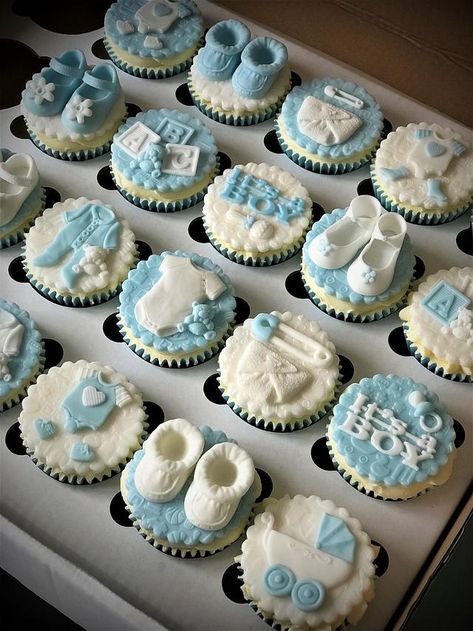 Baby Shower by Lorraine Yarnold Baby Shower Treats Boy, Baby Shower Cupcakes For Boy, Cupcake Arrangements, Baby Boy Cupcakes, Picnic Baby Showers, Baby Shower Sweets, Cupcakes For Boys, Baby Shower Cakes Girl, Baby Cupcake