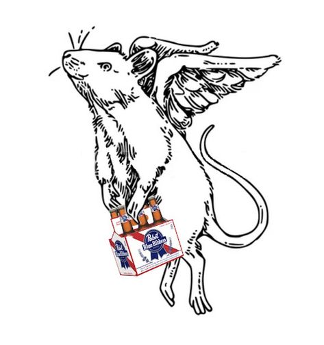 Pabst Blue Ribbon (@pabstblueribbon) • Instagram photos and videos Rat With Wings, A Rat, Pabst Blue Ribbon, Wings Tattoo, Blue Ribbon, Rats, Tatting, Art Inspiration, Angel