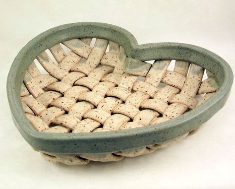 Slap Pottery, Clay Heart Dish, Woven Clay, Clay Basket, Coil Pottery, Clay Heart, Heart Dish, Handcrafted Pottery, Pottery Form