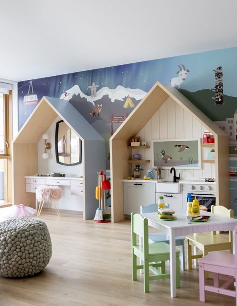 Jamie Banfield Design Inc. Kindergarden Interiors, Indoor Playroom, Daycare Design, Kids Cafe, Kindergarten Design, Kids Playroom Decor, Playroom Design, Playroom Ideas, Kids Play Area