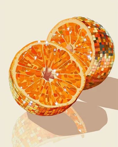 ↑↑↑ Larger size on website 🔸 Two orange slices, stylized as a disco ball, are depicted on a pale background. The fruit's segments 🔸 From Midjourney AI Image Orange Diamond, Embroidery Wall, Diamond Drawing, Painting Home Decor, Fruit Painting, Diamond Embroidery, Orange Art, Orange Fruit, Painting Home