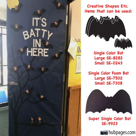 It's getting batty in here as Halloween creeps closer! A fun way to decorate your classroom for the holiday! Haunted Classroom, Spooky Classroom, Halloween Door Decorations Classroom, Halloween Doors, Teacher Stamps, Classroom Welcome, Classroom Doors, Mini Notepad, Craft Decorations