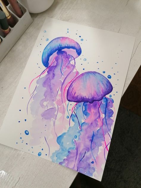 Akvarel Illustration, Skitse Bog, Color Palets, Desen Realist, Color Drawing Art, Jellyfish Art, Simple Painting, Seni Cat Air, Small Canvas Art