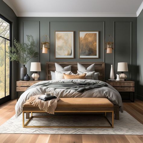 Moody Bedroom, Spare Bedroom, Bedroom Refresh, Bedroom Green, Master Bedrooms Decor, Remodel Bedroom, Guest Bedrooms, Cozy Bedroom, Guest Bedroom