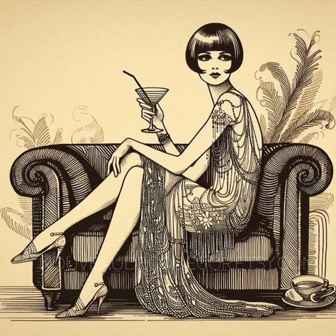 Flapper ideas I'm playing with.. #roaringtwenties #roaring20s #gatsbyparty #gatsbystyle #artdeco #artdecostyle #flapperdress #flappers #flappergirl #prohibitionera #prohibition Flapper Tattoo 1920s, Art Deco Flapper, Roaring 20s Women, 1920 Speakeasy, Flapper Tattoo, 1930s Party, 1920s Prohibition, Roaring 20s Art, Roaring 20s Birthday Party