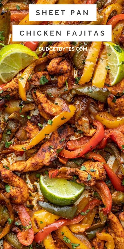 These easy Sheet Pan Chicken Fajitas are a simple hands-off way to get that smoky-sweet flavor of traditional griddle fajitas. Griddle Fajitas, Chicken Fajitas Oven, Baked Fajitas, Oven Fajitas, Sheet Pan Chicken Fajitas, Baked Chicken Fajitas, Sheet Pan Dinners Chicken, Chicken Fajita Recipe, Pan Chicken Fajitas