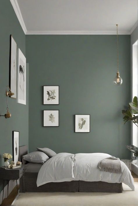 home decor interior, designer wall paint, interior bedroom design, kitchen designs Sw Dovetail Bedroom, Pewter Green Paint Color, Sw Pewter Green Bedroom, Pewter Green Bedroom, Green Color Palette Bedroom, Sw Pewter Green, Pewter Green Sw, Traditional Bedroom Design, Pewter Green