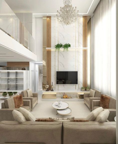 High Ceiling Living Room Modern, Hall Room Design, Double Height Living Room, Open Living Room Design, Living Room Wall Designs, High Ceiling Living Room, Living Hall, Art Deco Interior Design, Double Height