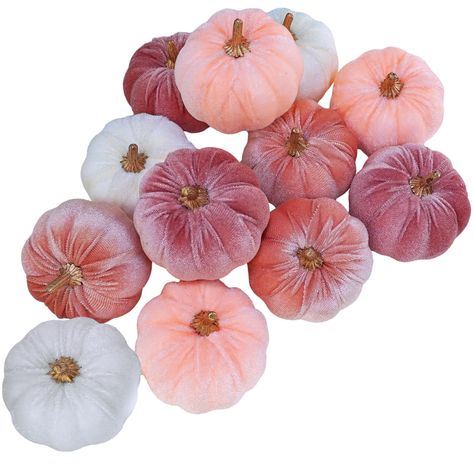 PRICES MAY VARY. Quantity: Package includes 12 pcs small velvet pumpkins in blush pink, coral pink, peach, and ivory, and each color has 3 pcs. This set creates an instant arrangement to add wonderful texture and a pop of color to your autumn, Thanksgiving, and Halloween decor. These velvet pumpkins add a subtle elegance and sophistication, allowing you to reach for them to decorate your home again and again. Use them to create a warm atmosphere and bring some soft fall flair to your space. Size Fall Tray Decor, Halloween Table Centerpieces, Halloween Party Dinner, Rosa Coral, Artificial Pumpkins, Halloween Centerpiece, Foam Pumpkins, Velvet Pumpkins, Pink Pumpkins