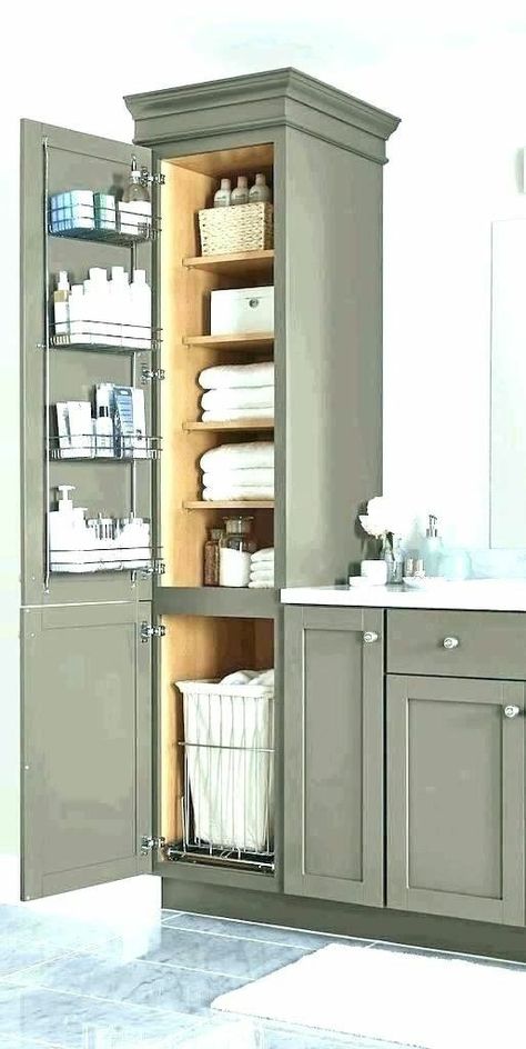 Bathroom Cabinet Makeover, Small Closet Storage, Small Bathroom Cabinets, Home Depot Bathroom, Bathroom Towel Storage, Simple Bathroom Decor, Bathroom Linen Cabinet, Cheap Bathrooms, Bathroom Redesign