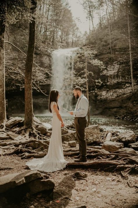 Waterfall Photoshoot, Waterfall Elopement, Very Small Wedding, Cloudland Canyon, Small Wedding Party, Wedding Day Schedule, Magical Woodland, Waterfall Wedding, Moody Photography