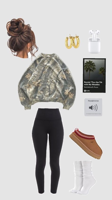 Comfy fit + Comfy tunes. #camo #outfit #$uicideboy$ #muisc Camo Day Outfits Spirit Week, Haunted House Outfit Ideas Casual, Camo Hunting Outfit, Outfits For School Western, Country Christmas List Ideas, 78 Degree Weather Outfit Fall, Country Fall Outfits Women, Popular Outfits 2024, Outfit Ideas For The Fair