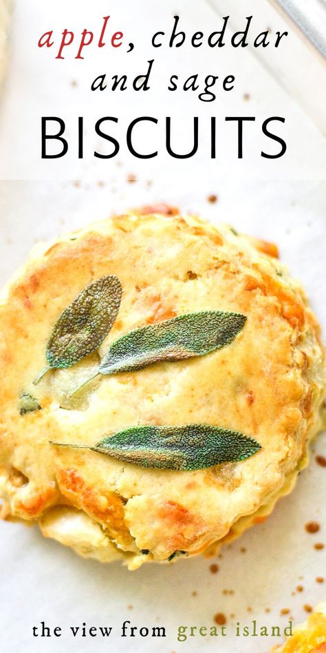 A biscuit topped with fresh sage Sage Baking Recipes, Biscuits For Soup, Vegan Sage Recipes, Recipes Using Fresh Sage, Recipes Using Sage, Recipes With Fresh Sage, Fresh Sage Recipes, Sage Recipes Fresh, Thanksgiving Biscuits