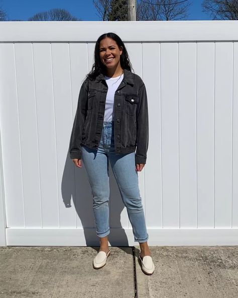 Oversized Black Denim Jacket Outfit, Black Jean Jacket Outfit, Black Jean Jacket Outfits, Work Outfit Spring, White Denim Jacket Outfit, Workwear Spring, Black Denim Jacket Outfit, Oversized Black Denim Jacket, Spring Outfit Women