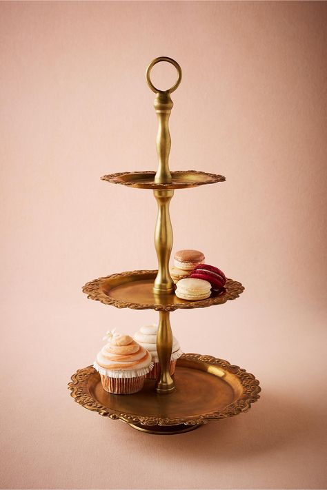 Three-Tiered Antique Brass Dessert Tray - Chic Vintage Brides : Chic Vintage Brides Tiered Dessert Tray, Vintage Dessert Tables, Wedding Cake Dessert Table, Tiered Dessert Stand, Vintage Brass Decor, Chic Vintage Brides, Vintage Cake Stands, Vintage Brides, Dessert Tray