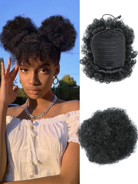 Black  Collar  Synthetic Fiber  Hair Buns Embellished   Wigs & Accs Afro Buns, Hair Buns, Afro Puff, Hair Bun, Afro Hairstyles, Black Girls Hairstyles, Synthetic Fiber, Bun Hairstyles, Synthetic Hair