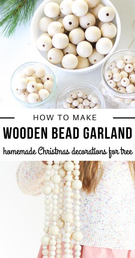 Wood Bead Garland Diy, Heather Ideas, Diy Wood Bead Garland, Diy Christmas Tree Garland, Cardboard Gingerbread House, Christmas Diy Wood, Homemade Christmas Decorations, Wooden Bead Garland, Silver Christmas Tree