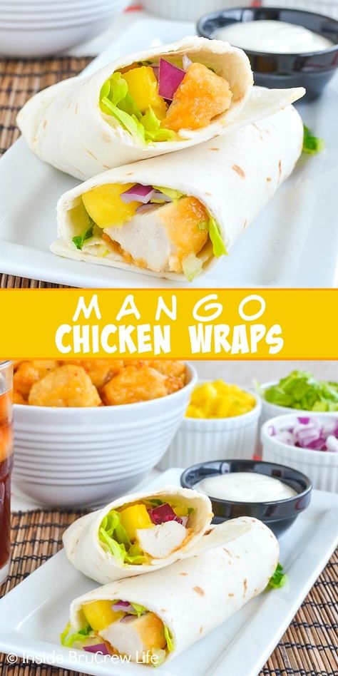 Spicy Chicken Wrap, Costco Chicken, Recipe For Lunch, Sandwich Wraps Recipes, Recipe Mango, Sweet And Spicy Chicken, Mango Chicken, Chicken Wrap Recipes, Mango Sauce