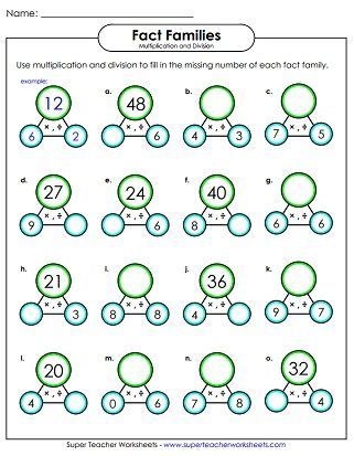 Fact Families Worksheets (Multiply/Divide) Fact Families Multiplication Division, Multiply Worksheet, Multiplication Fact Families, Division Facts Worksheets, Fact Families Multiplication, Division Fact Families, Fact Family Worksheet, Multiplication And Division Worksheets, Math Division Worksheets