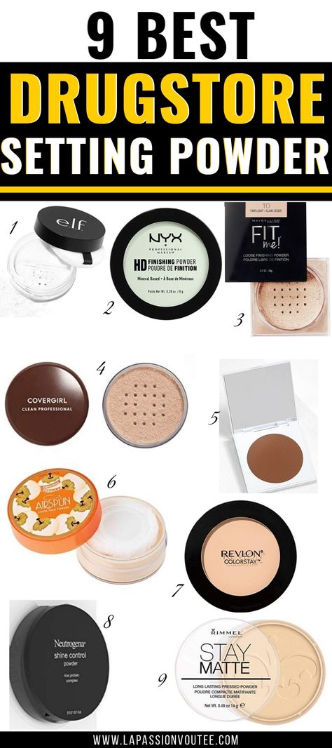 We’ve rounded up the best drugstore setting powders for oily skin that REALLY work. From Covergirl, Maybelline, and Revlon to ColourPop, NYX, and Coty Airspun this comprehensive shopping guide features both the best drugstore pressed powders and loose powders. #makeuptips #beautyhacks #makeupdupes Loose Powder Drugstore, Best Drugstore Loose Powder, Best Loose Powder For Oily Skin, Face Powder For Oily Skin, Best Face Powder, Best Drugstore Setting Powder, Drugstore Setting Powder, Drugstore Powder, Coty Airspun