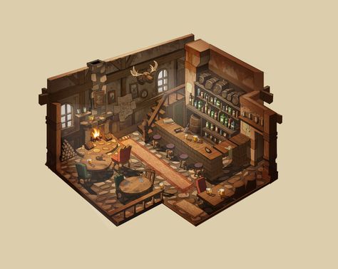 ArtStation - Cozy Tavern, PK Olson Tavern Interior Design, Tavern Drawing, Cozy Tavern, Tavern Interior, Tavern Art, Medieval Tavern, Habbo Hotel, Interior Concept Art, Tabletop Rpg Maps