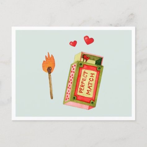 Perfect Match | Cute Watercolor Valentine for $2.01 - Valentine's Day Valentine Gifts Cards, Valentines Day Drawing For Boyfriend, Perfect Match Valentine Cards, Valentine Days Card, Valentines Day Card Illustration, Artsy Valentines Cards, Perfect Match Illustration, Valentines Day Card Handmade, Watercolor Card For Boyfriend