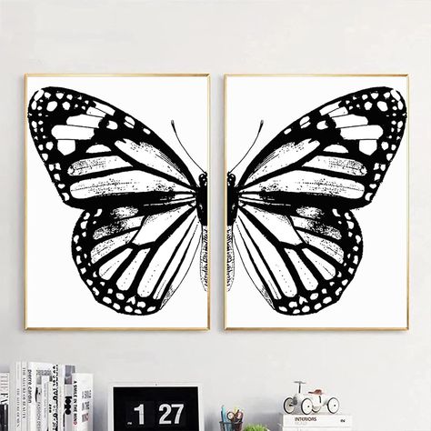 PRICES MAY VARY. 🦋 1. Butterfly Canvas Art Wall Decor Size: each piece 16x24inches(40x60cm), Total 2 pieces, Custom made offered, Modern living room bedroom wall decor art. 🦋 2. Material: Premium canvas, durable and UV resistant. No peculiar smell, can ensure the health of you and your children! It can add a vivid atmosphere to the room and enhance your taste. 🦋 3. Artistic effects: Say goodbye to tedious rooms, these canvas wall art decorations can easily help you create an atmosphere of joy Butterflies Black And White, Butterfly Black And White, Vintage Butterflies, Butterfly Canvas, Nordic Art, Poster Abstract, White Poster, Butterfly Wall Art, Butterfly Wing