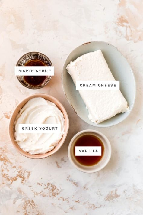 Healthy Cream Cheese Frosting Recipe, Cream Cheese Yogurt Frosting, Maple Syrup Cream Cheese Frosting, Greek Yogurt Cream Cheese Frosting, Protein Cream Cheese Frosting, Healthy Cream Cheese Icing, Paleo Cream Cheese Frosting, Healthier Cream Cheese Frosting, Cream Cheese Frosting Desserts