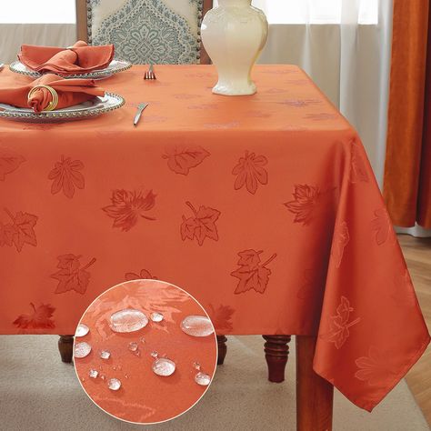 PRICES MAY VARY. HIGH-QUALITY MATERIAL: Made from 100% polyester, this tablecloth is wrinkle resistant, durable, and offers a soft touch. Its premium-quality fabric is thick and long-lasting, providing superior resilience and durability. ELEGANT FALL DESIGN: Featuring a beautiful autumn-inspired maple leaf pattern, the tablecloth adds a warm and inviting atmosphere for family dinners, gatherings, and Thanksgiving celebrations. The jacquard pattern is exquisitely crafted to enhance the elegance of your dining experience. EASY CARE: The tablecloth is designed for hassle-free maintenance. It is machine washable, can be tumble dried on low, and is wrinkle free after ironing. It features spill-proof technology, allowing for easy cleanup after meals or accidental spills. VERSATILE SIZING OPTIONS Thanksgiving Tablecloth, Autumn Inspired, Fabric Table, Thanksgiving Celebration, Rectangle Tablecloth, Leaves Design, Elegant Fall, Square Tablecloth, Thanksgiving Parties