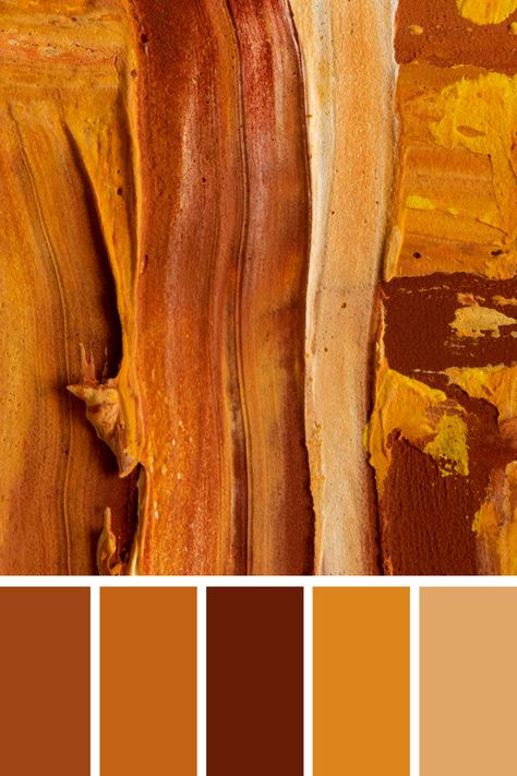 A detailed abstract painting with streaks of warm oranges, reds, and browns, evoking the rich, textured layers of an autumn landscape. Orange Pallet, Amber Eyes Color, Autumn Colour Palette, Color Scheme Generator, Earth Colour Palette, Colour Pallettes, Elephant House, Tone Color Palette, Ochre Color