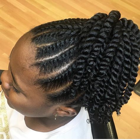 Updo With Ponytail, Flat Twist Ponytail, Work Hair Styles, Natural Hair Highlights, Flat Twist Hairstyles, Flat Twist Updo, Twist Updo, Twa Hairstyles, Twist Ponytail