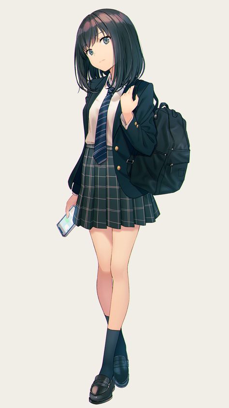 Anime Uniform, Short Black Hair, Desen Anime, Fete Anime, Girl Short Hair, Chica Anime Manga, Art Anime, Karakter Anime, An Anime