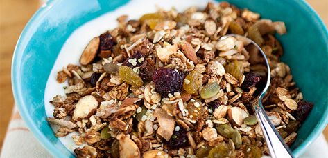 Protein-Packed Granola | alive Bran Flakes, Parfait Desserts, Fruit Crumble, Raw Pumpkin Seeds, Maple Brown, Recipe Breakfast, Homemade Muffins, Granola Recipe, Raw Almonds