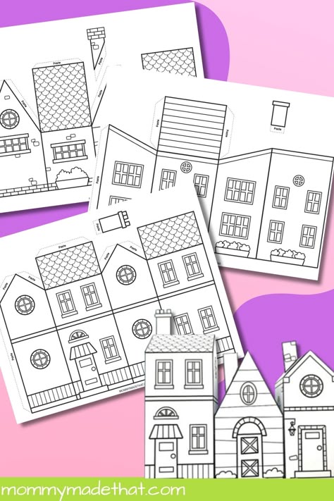 Paper House Templates (Lots of Cute Free Printables) Paper Fairy House Template Free Printables, Paper Village Template Free Printable, Free Printable 3d Paper Crafts, 3d Paper Houses Free Printable, Cardboard House Template Free Printable Patterns, Mini Doll House Diy Free Printables, Paper Houses Template, Christmas Paper Houses Free Printable, House Template Printable For Kids