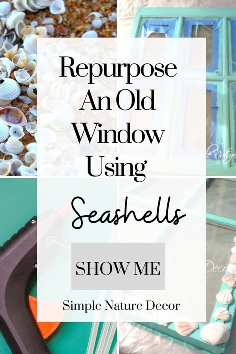 If you love beach decor, then you will love how to repurpose an old Window with seashells. #seashellideas #windows #beachdiy Sea Glass Window Art Diy, Vintage Window Ideas, Window Pane Crafts, Window Art Diy, Window Pane Art, Sea Glass Window Art, Sea Glass Window, Mosaic Windows, Old Window Projects