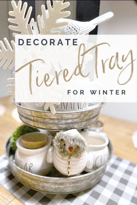 January Tier Tray Ideas, Winter 3 Tiered Tray Ideas, Winter Tiered Tray Decor Ideas, Winter Tray Decor Ideas, Tiered Tray Decor Winter, Tier Trays Decor, Winter Tiered Tray Decor Diy, Winter Tray Ideas, January Tiered Tray Decor