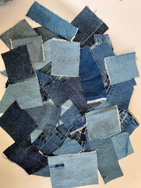 Upcycle denim scraps into stylish and functional home decor, accessories, and gifts. Learn how to sew with denim, dye denim, and #Upcycling #Patchwork #Scrap_Fabric_Aesthetic #Vintage_Denim_Aesthetic Scrap Fabric Aesthetic, Vintage Denim Aesthetic, Denim Mood Board, Upcycling Aesthetic, Denim Moodboard, Denim Collage, Recycle Fabric Scraps, Doctor Faustus, Fashion Upcycle