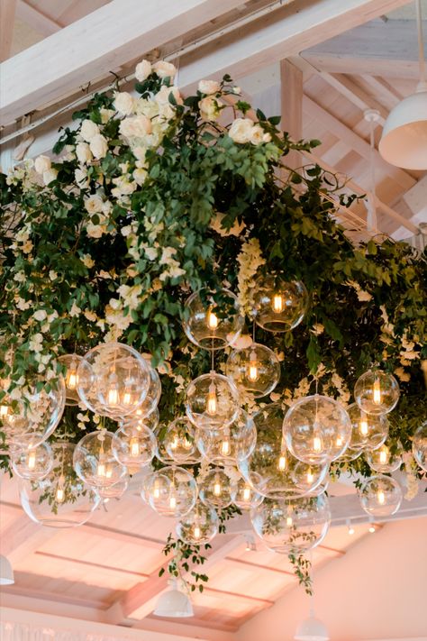 Solage Calistoga Wedding, Wedding Floral Hanging Installation, Greenery Ceiling Installation, Wedding Ceiling Decorations Flowers, Indoor Garden Party Wedding, Garden Party Indoor, Flowers Hanging From Ceiling Wedding, Indoor Engagement Party, Wedding Lighting Indoor Receptions