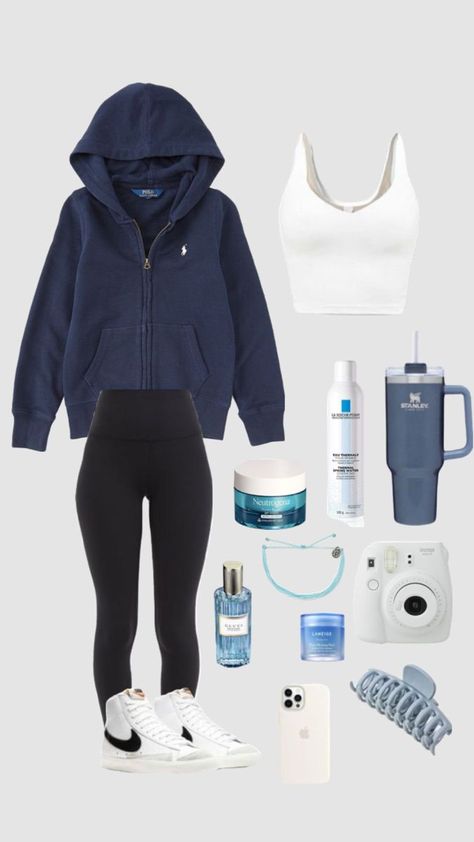 How To Style Light Blue Leggings, Blue Legging Outfits, Simple Outfits With Leggings, Outfit Inspo With Leggings, Cold Weather Outfits Aesthetic, Tshirt And Leggings Outfit, Legging Outfits For School, Simple Outfits For Teens, Winter Outfits With Leggings